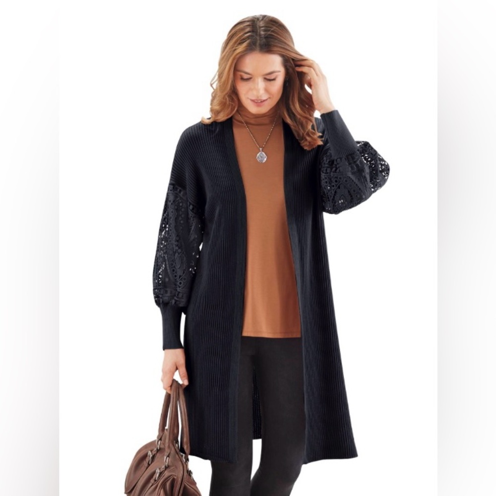 NorthStyle Lace-Sleeve Open Front Cardigan